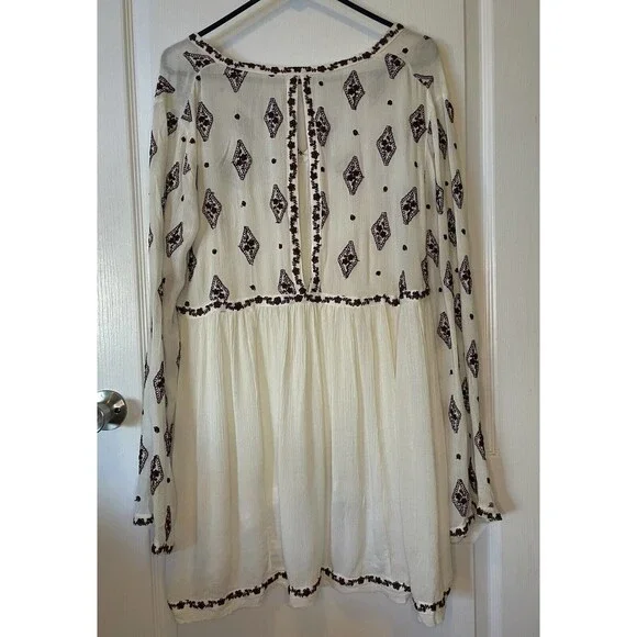 Free People Diamond Embroidered Peasant Long Sleeve Tunic Dress Top Size Medium - Picture 5 of 12